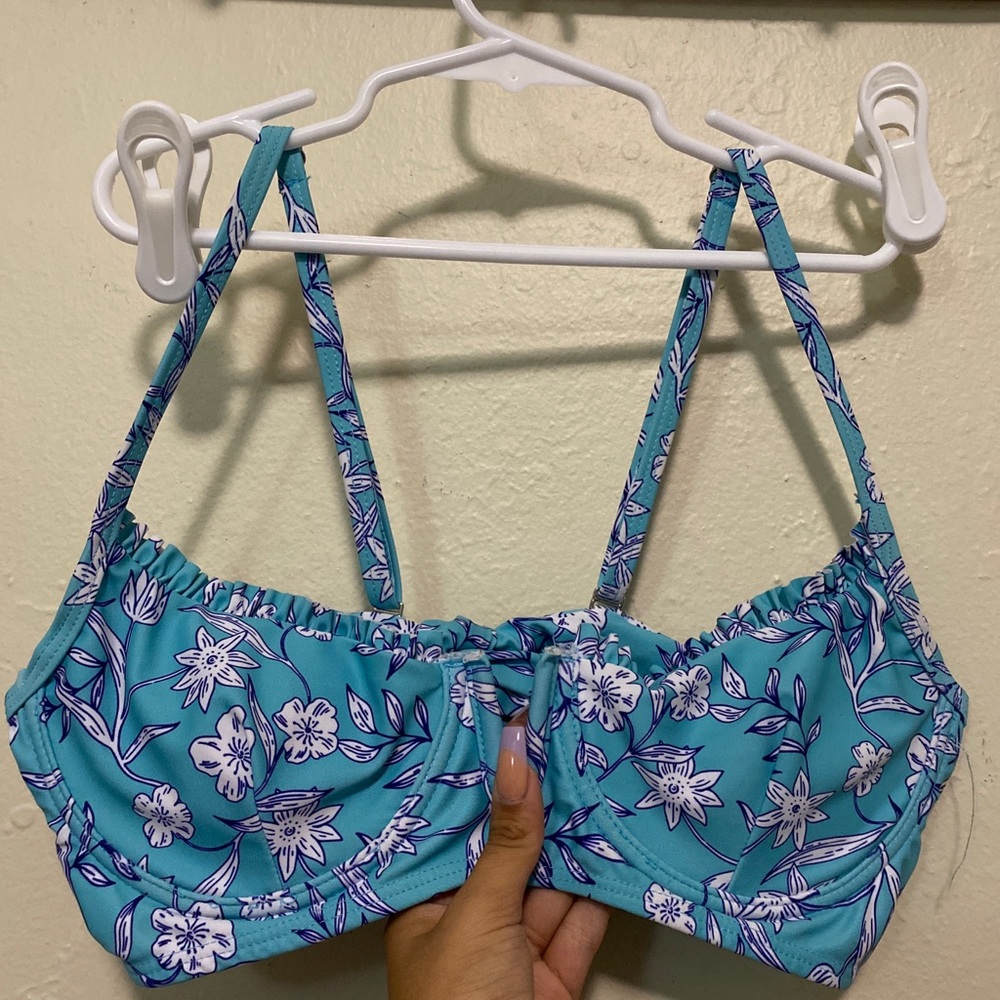 Blue flower bustier style bathing suit top